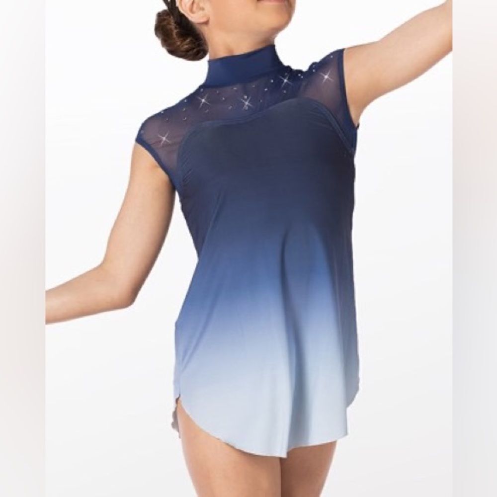 WEISSMAN Dance Costume blue rhinestones ombre Have Mercy 13294 lyrical LC child